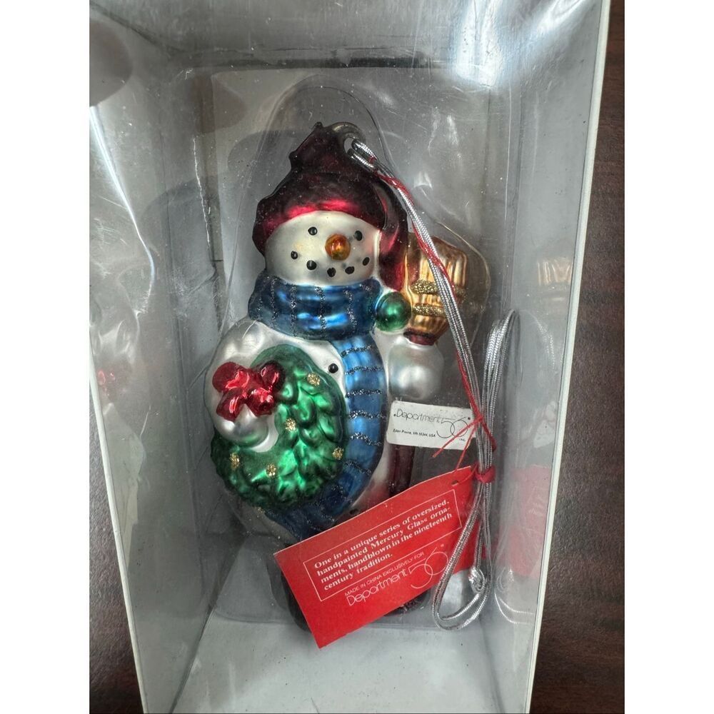 NWT Department 56 Snowman with Baby Mercury Glass Handpainted Christmas Ornament
